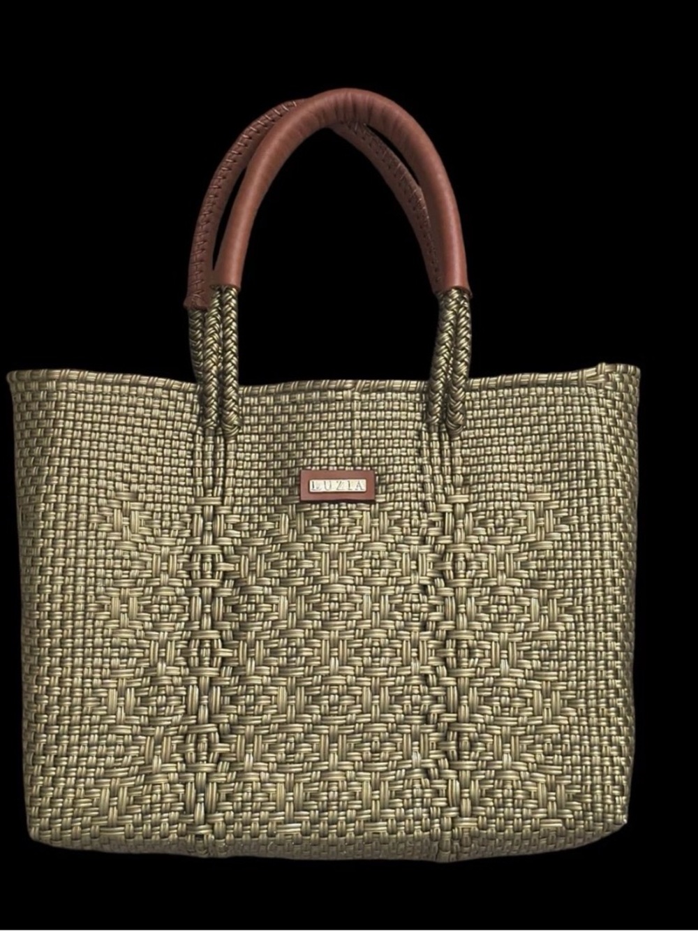 LUZIA Woven Tote Bag with Brown Handles